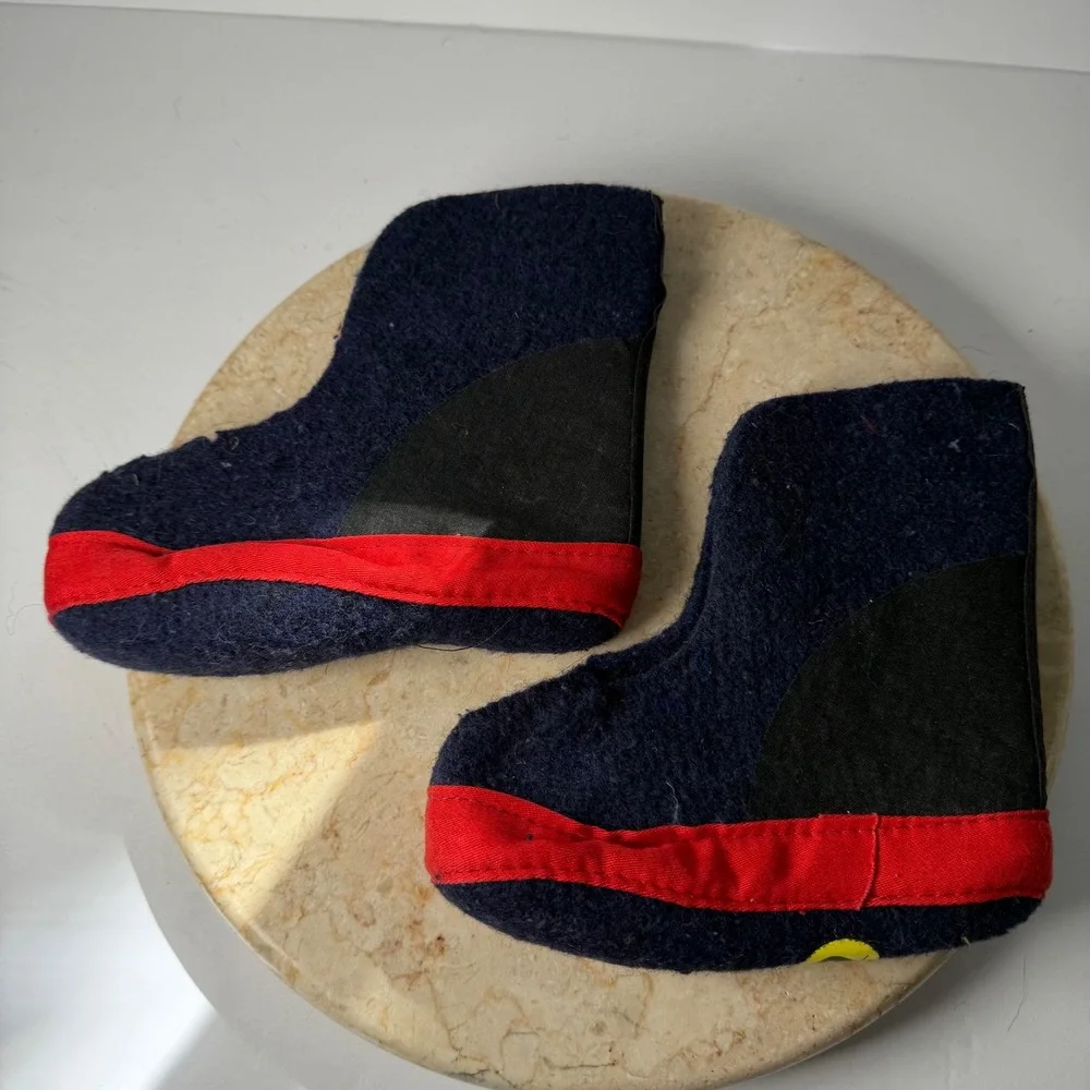 Kaufman Wool Blend Boot Liners Kids Size 9 Navy Blue Red Trim Made in Canada